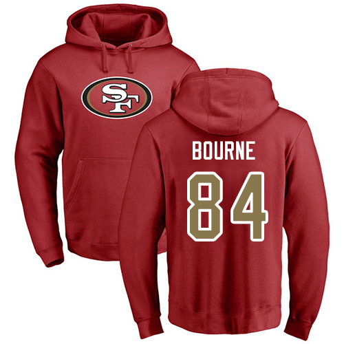 Men San Francisco 49ers Red Kendrick Bourne Name and Number Logo #84 Pullover NFL Hoodie Sweatshirts->nfl t-shirts->Sports Accessory